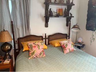 Vintage Henredon Cane and Faux Bamboo Headboard