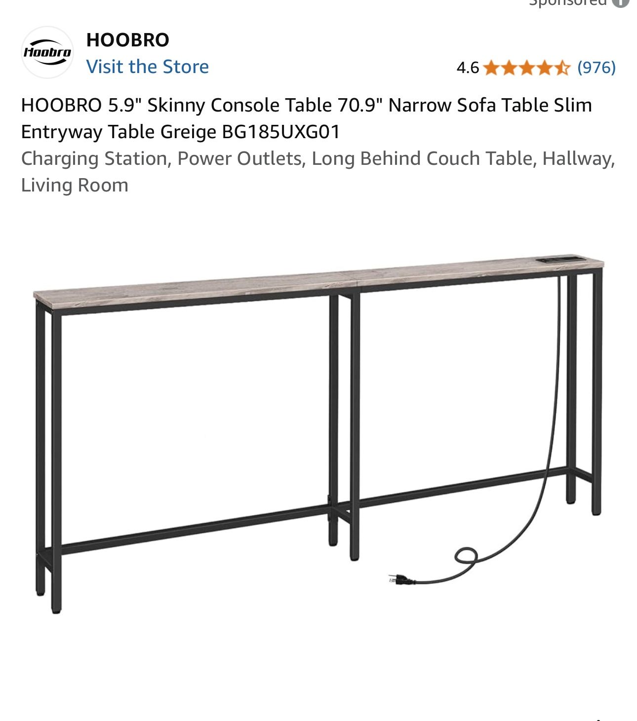 Skinny Console Table And Charging Station