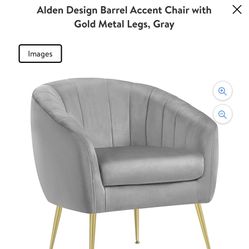Accent Chair with Gold Metal Legs, Gray