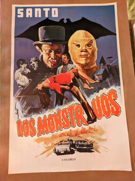 Vintage Mexican Movie Poster Santo and the Blue Demon vs. the Monsters 23x35