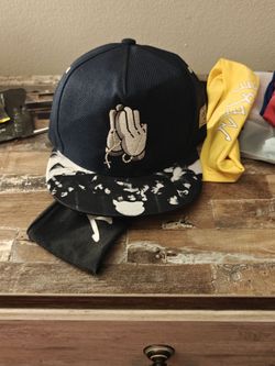 Navy Snapback Hat with Praying Hands Embroidery