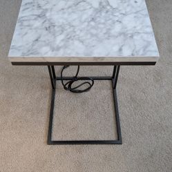 Marble Looking End Table With Power