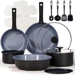 19 PCS Nonstick Cookware Set Pots Pans Induction Dishwasher Oven Safe Detachable BLACK GRAY
