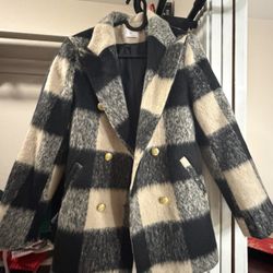 Wool Blended Blazer / Jacket Black & Creamy Size S