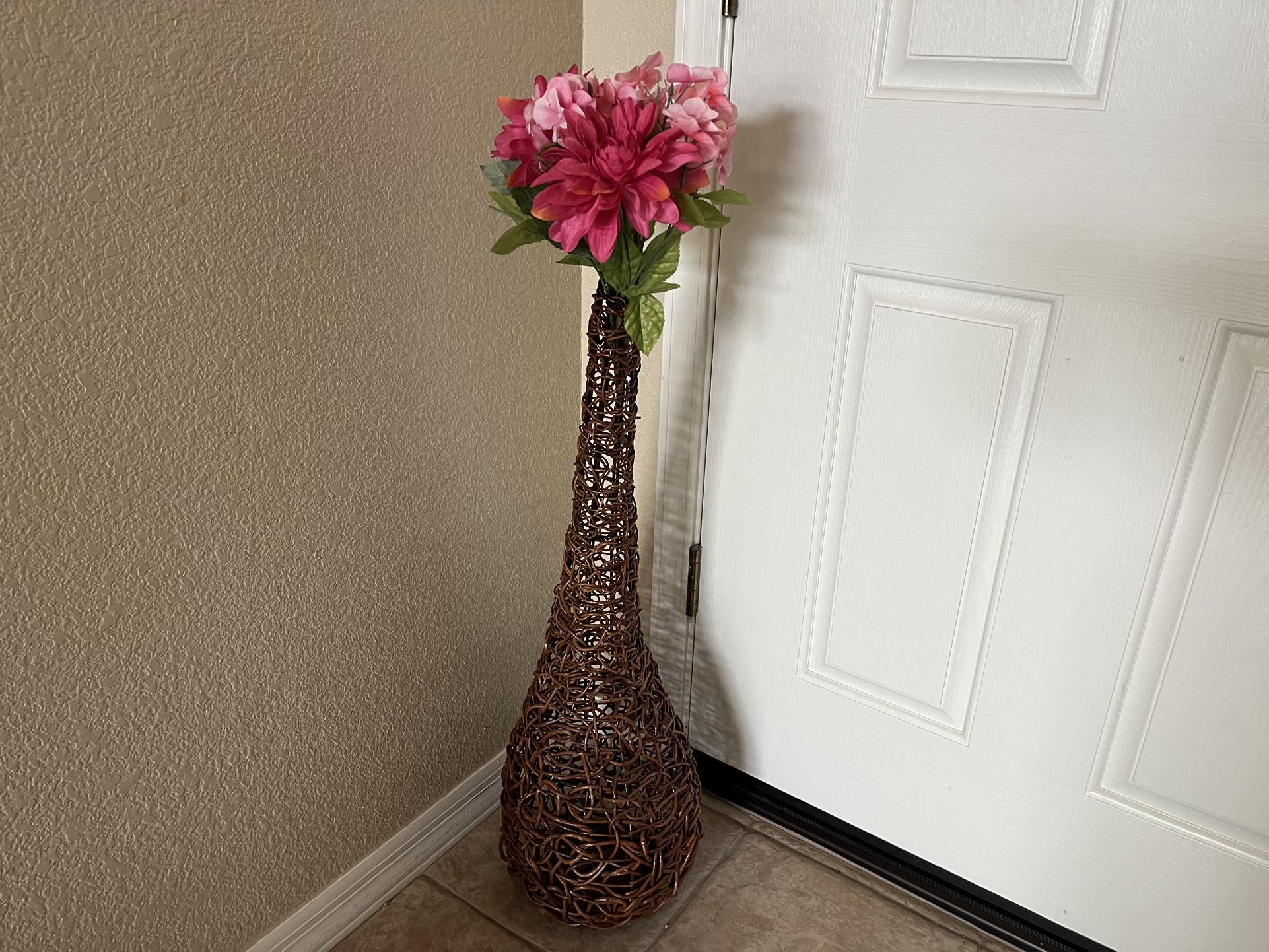 Unique Modern Tall Rattan Floor Vase With Flowers