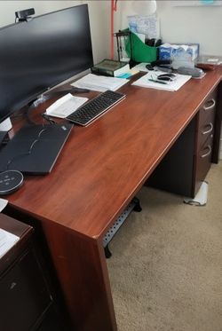 Large 59" Cherry Brown Office Desk w/ 3 Drawers – Computer, Study & Gaming Table | Furniture |