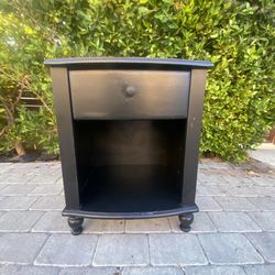 Wooden Black Nightstand with Drawer & Open Shelf (Real Wood)
