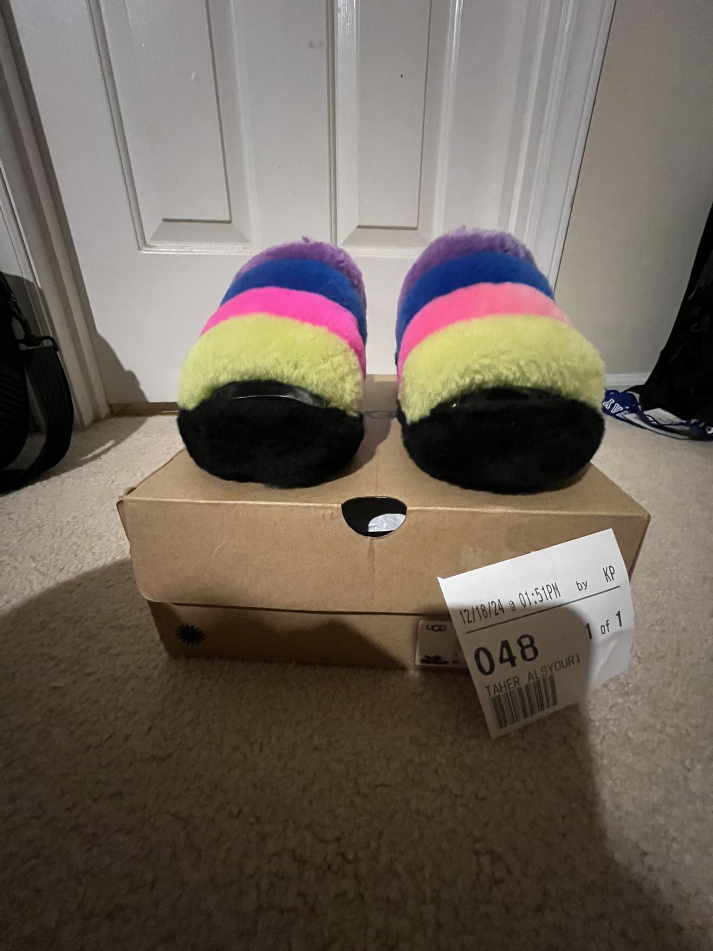 Slides UGG Yeah Sheepskin Slingback Sandal in Taffy Pink Multi Size 6