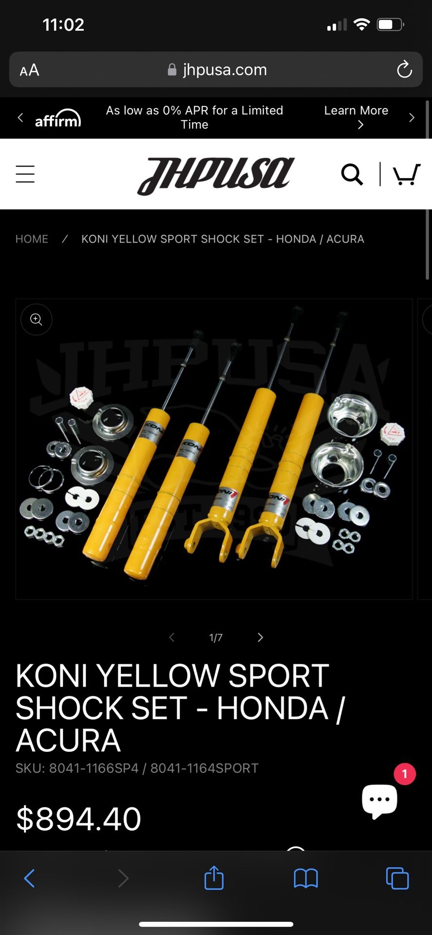 KONI YELLOW SPORT SHOCK SET - HONDA/ ACURA