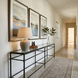 96” RESTORATION HARDWARE CONSOLE- THADDEUS COLLECTION- Iron, Wood And glass