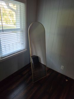 Modern Gold Arched Full-Length Floor Mirror with Stand