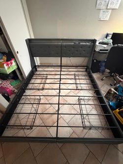 King Bed Frame with Upholstered Headboard