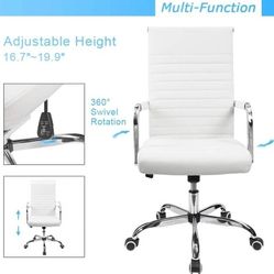 Furmax Ribbed Office Desk Chair Mid-Back PU Leather Executive Conference Task Chair Adjustable Swivel Chair with Arms (White)
