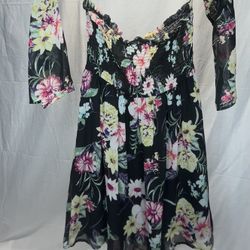 black floral smocked off-the-shoulder mini dress 