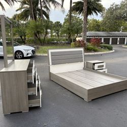 Beautiful Bedroom Set Queen Size Solid Wood Gray And White Color Like New By Brazil Furniture