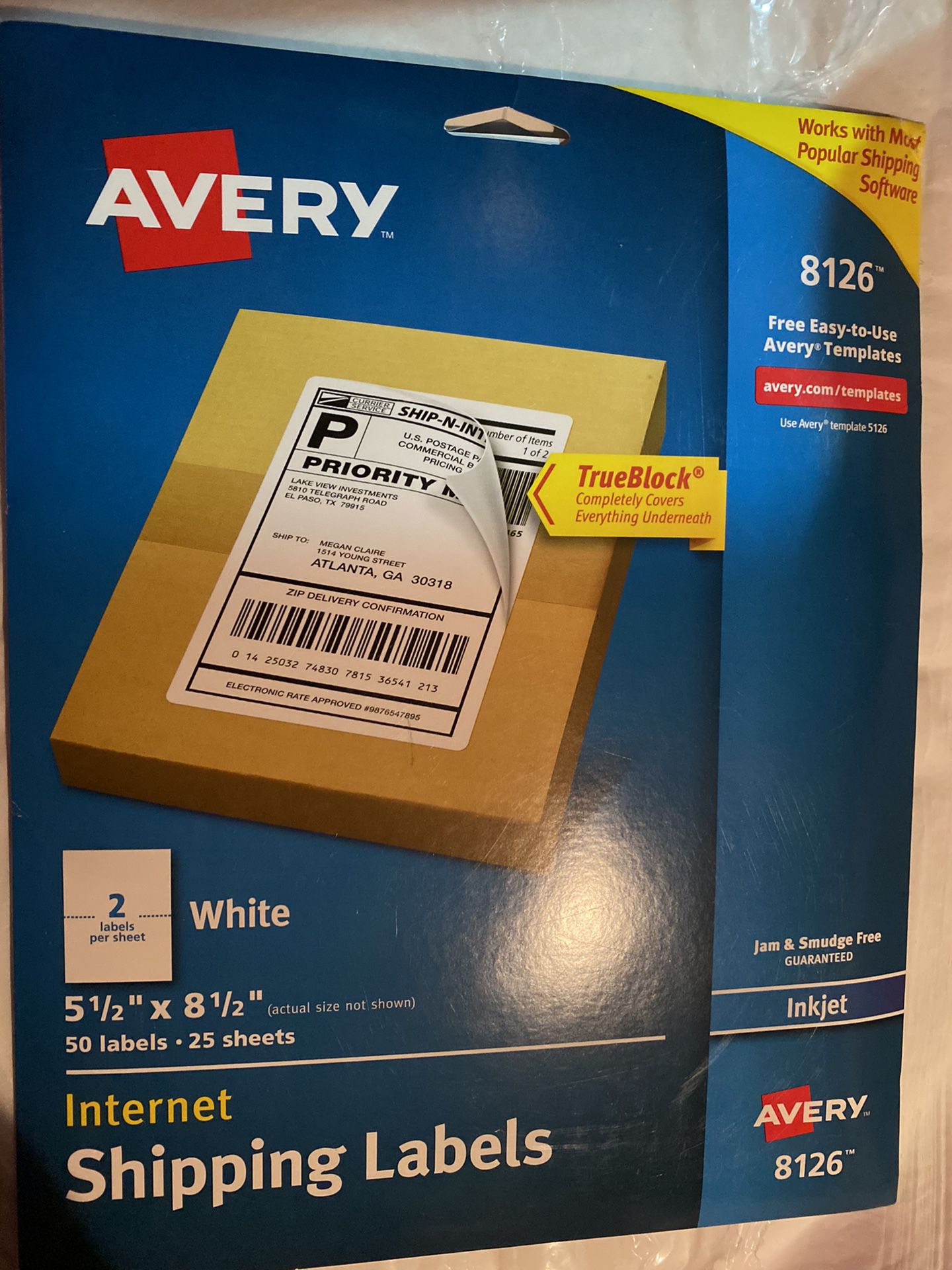 Avery Shipping Labels Brand New never opened 5 1/2”x8 1/2” 50 labels