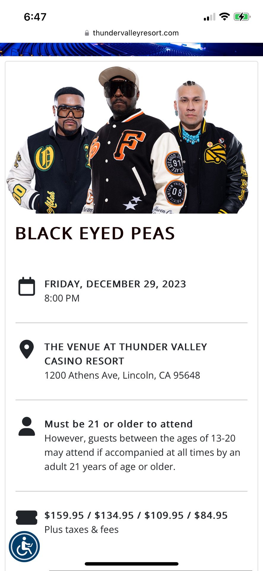 Black Eye Peas Tickets At Thunder Valley