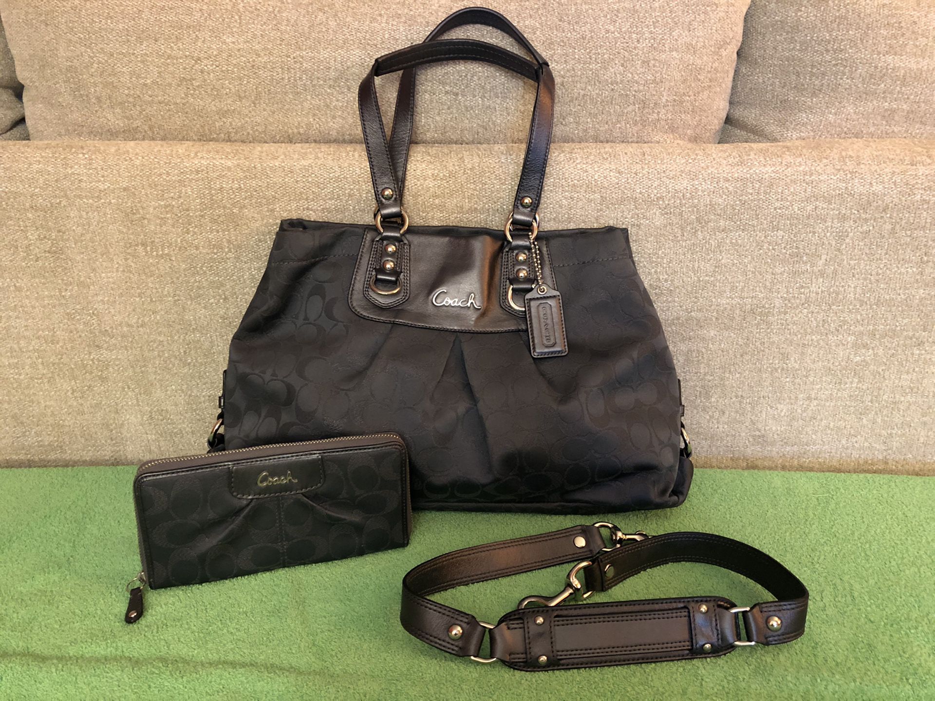 Coach gray handbag and matching wallet