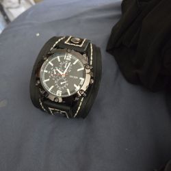 Black Leather Band Watch