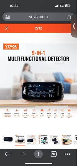 VEVOR Air Quality Monitor 9-IN-1, CO2, Temperature, Humidity, Formaldehyde TVOC AQI Tester, Professional PM2.5 PM10 PM1.0 Particle Counter for Indoor/