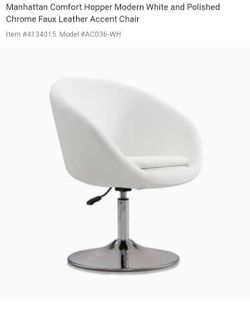 White Chrome Faux Leather Accent Chair New In Box.