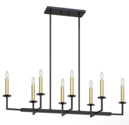 New 41.5”W Large 8-Light Linear Black Metal Gold Candle Chandelier Adjustable Height Dimmable