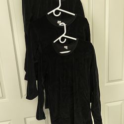 3 Snuggly black stretch velour tunics size M $10 each