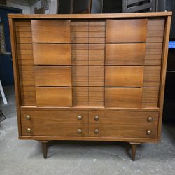 Mid Century Modern MCM 5 Drawer Tallboy Dresser