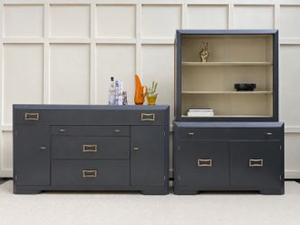 MCM Buffet & petite Cabinet w/ Glass Door Hutch, Newly Refinished, all Wood, Mid Century, Vintage