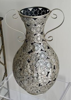 21” Silver Metal Medallions Decorative Floor Vase