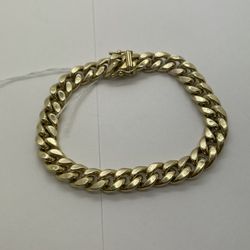HOLLOW CUBAN BRACELET 10KT YELLOW GOLD, 8.5” LENGHT, 20.4 GRAMS, 9.2 MM