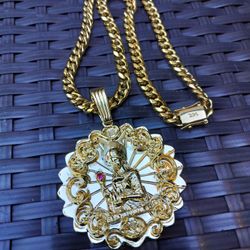 14K gold plated 8mm Cuban Link chain and Big pendant