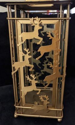 Gold Metal Reindeer Christmas Candle Lantern