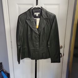 Coldwater Creek Pleated Leather Jacket Women's Size 14