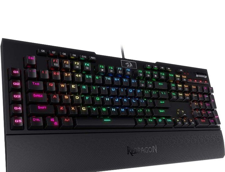 Redragon K586 RGB Mechanical Gaming Keyboard, 10 Dedicated Macro Keys, Convenient Media Control, and Detachable Wrist Rest