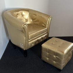 Gold Lounge Armchair & Ottoman