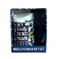 Best Mom Mug Eye Mask Gift Set Navy Blue Floral Mothers Day Birthday