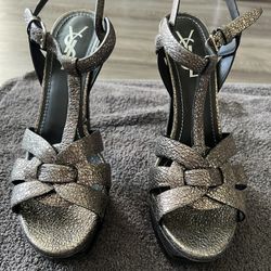 YSL Saint Laurent Tribtoo 105 Volcano Sandals EU 37 Designer Heels Box Dust Bag