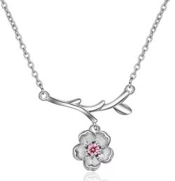JAPANESE CHERRY BLOSSOMS FLOWER NECKLACE & EARRINGS PINK FLOWER SET