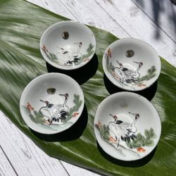 Vintage Japanese Hand Painted Porcelain 4 Piece Sake Set 