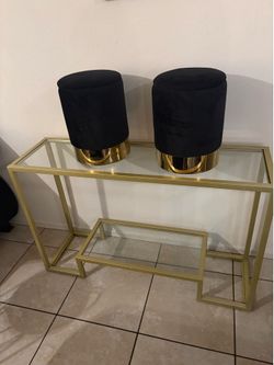 Golden Console Table with two ottoman