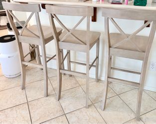 Set of 3 Wood Cross-Back Bar Stools