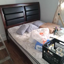 Wood Bed Frame With The Mattress 