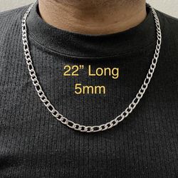 Stainless Steel 5mm Figaro Chain Necklace Lobster Clasp 22"Long Chain Necklace For Men Women  - CHN