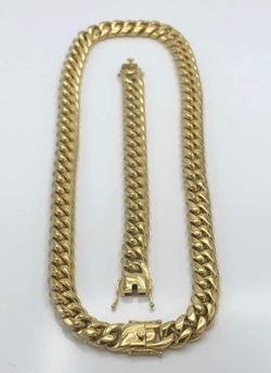 14MM Cuban Set 14K Gold Plated Doesn't Loses Color