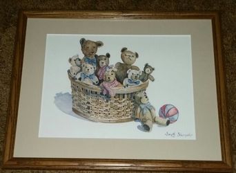 Art Prints - Framed ( Basket full of Teddy Bears )