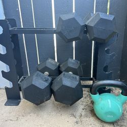 Home Gym Equipment – Dumbbells, Bench, Kettlebell – Take All or Separately!