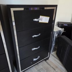 Brand New Chest With Mirror Edge Black Color 4 Big Drawers $289 