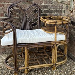 Gossip Bench Telephone Table Chair Bamboo Rattan Vintage 