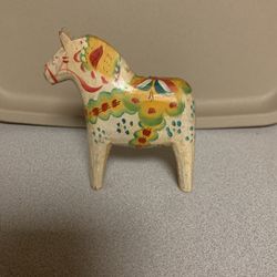 Vintage Rare Swedish Blue Spotted Dala Wooden Horse